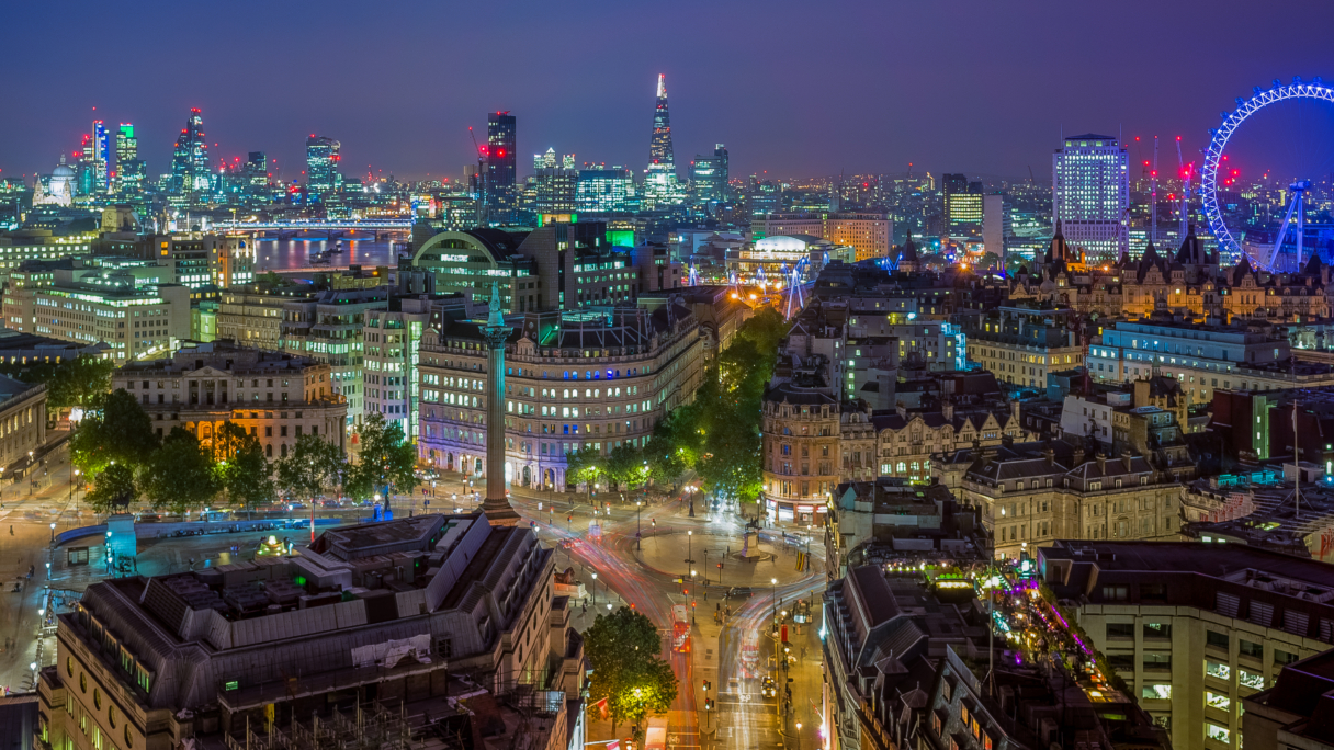 Overview of London lit up at night